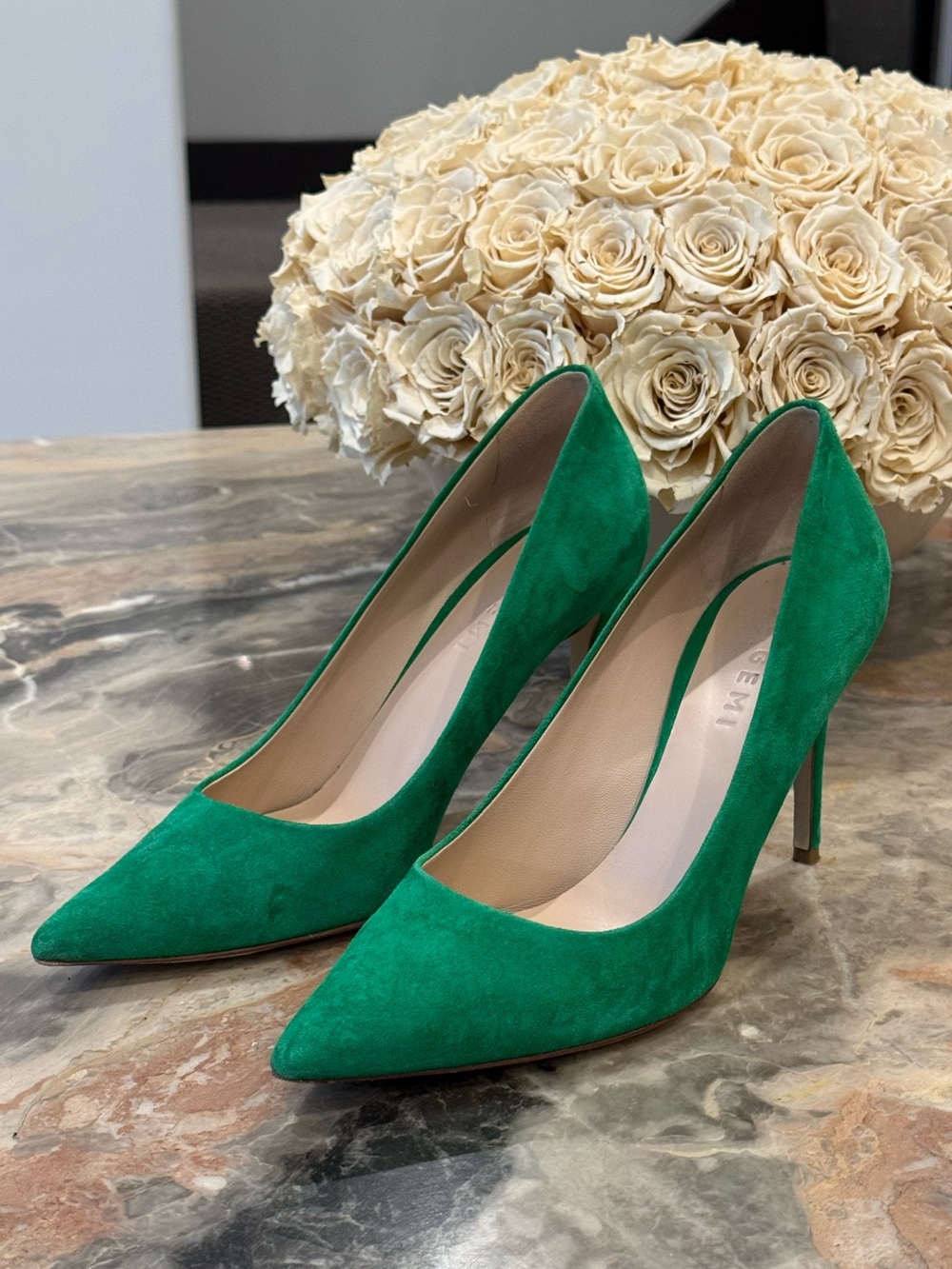 M.Gemi The Esatto 90mm Emerald Green Suede Pointed Toe Pumps Heels Size 39